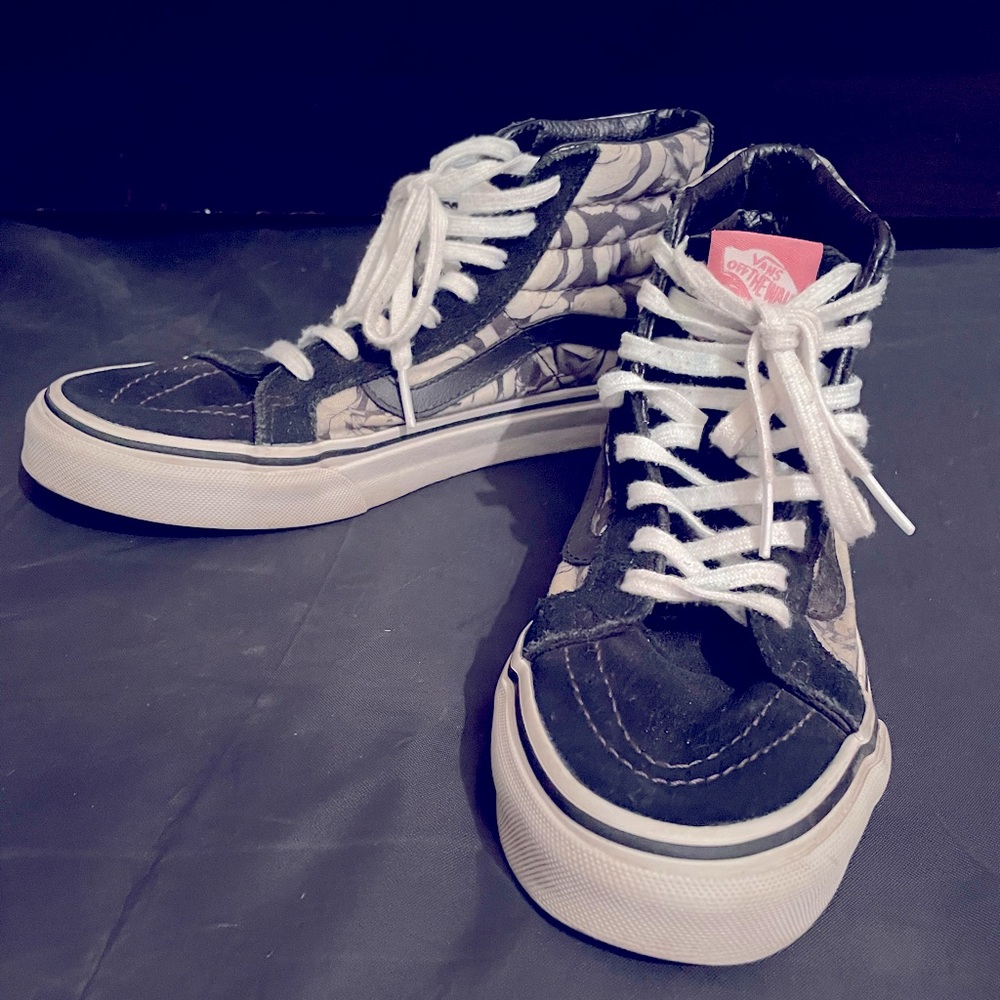 Black and white floral VANS